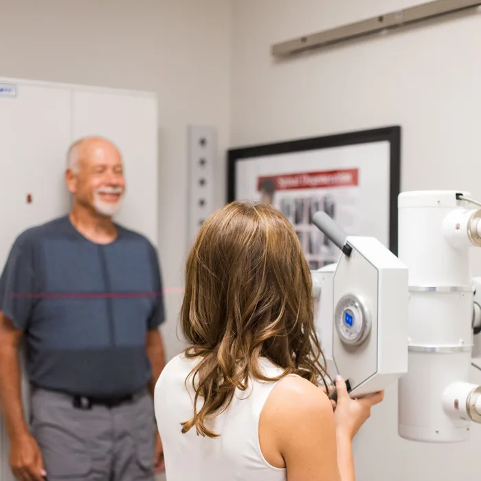 Patient positioned at the practice’s digital X-ray unit